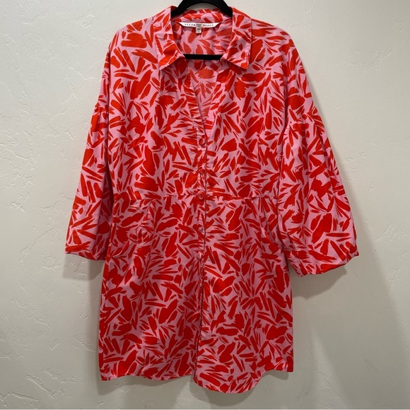 Veronica Beard Samy Silk Exaggerated Statement Puff Sleeve Shirt Dress Size 14 - Picture 8 of 16